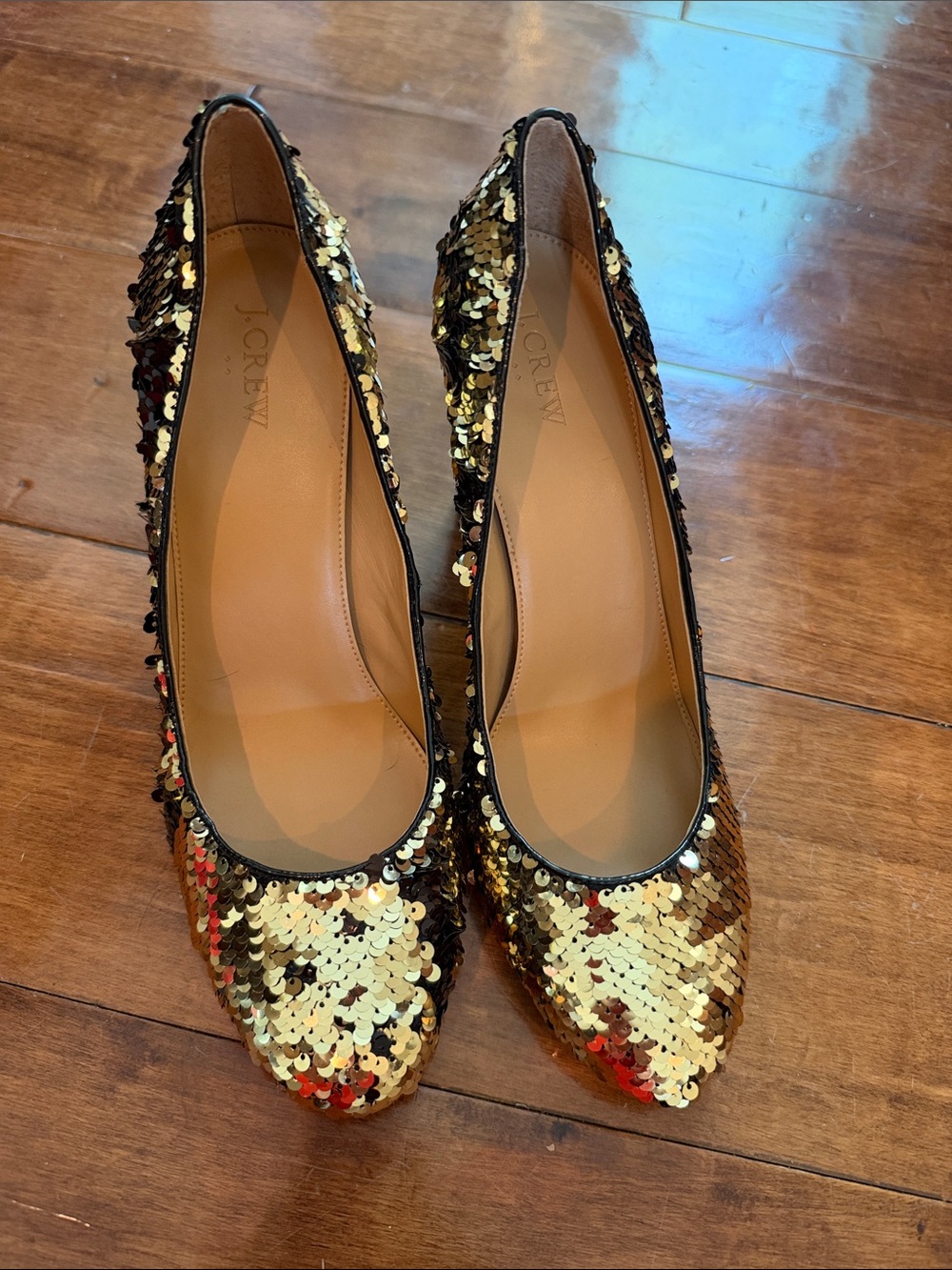 J. Crew Gold/Black Sequin Party Heels - size 12